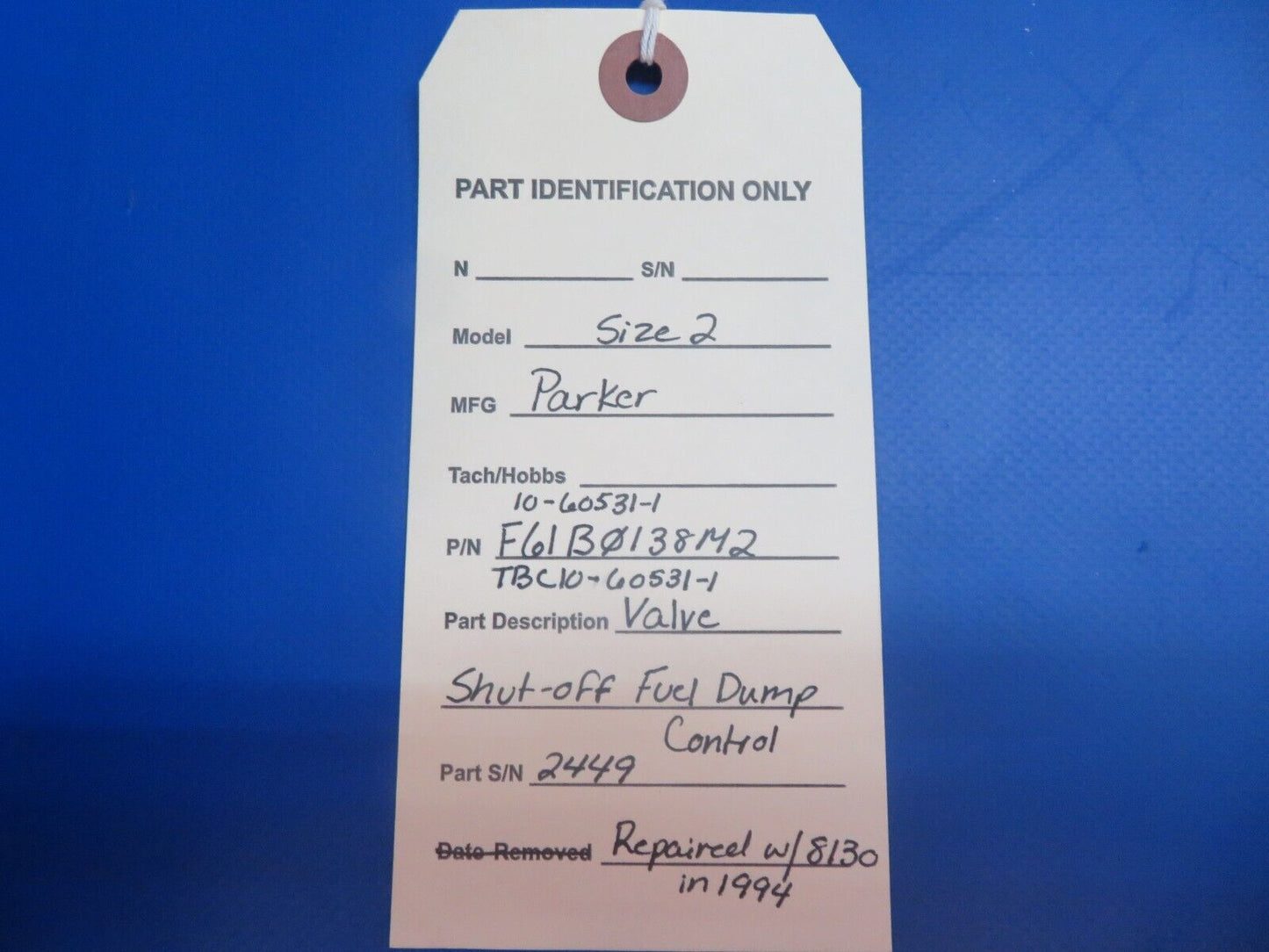 Parker Size 2 Valve Shut-off Fuel Dump Control P/N 10-60531 w/8130 (1122-610)