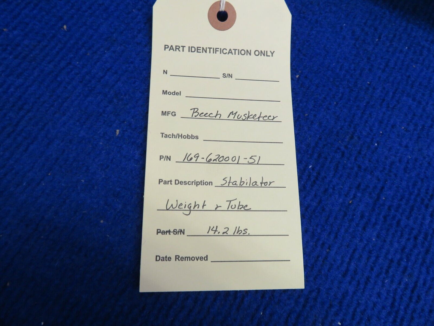 Beech Musketeer Stabilizer Weight & Tube P/N 169-620001-51 (0322-416)