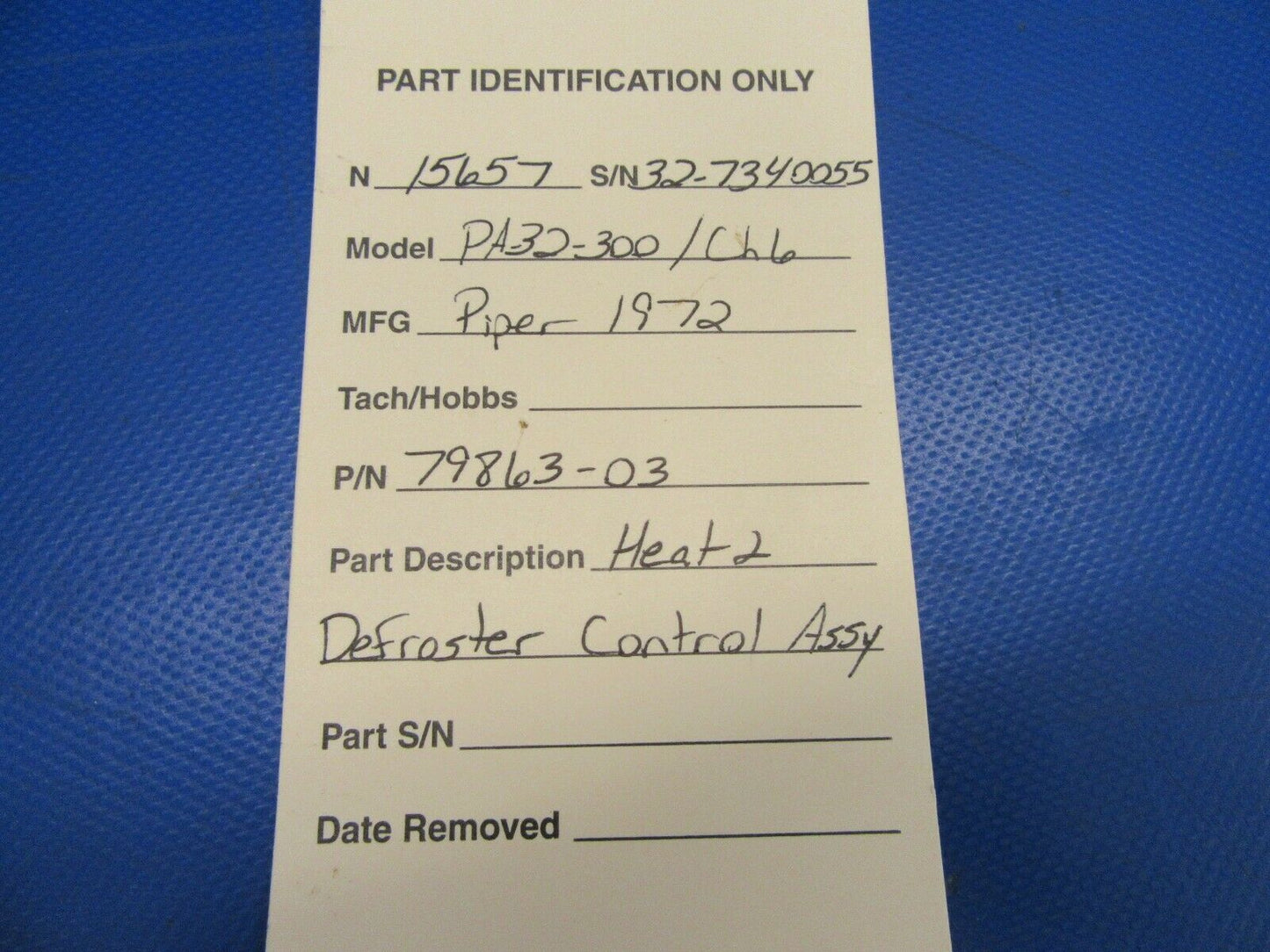 Piper PA-32-300 Cherokee Six Heat & Defroster Control Assy 79863-03 (0819-36
