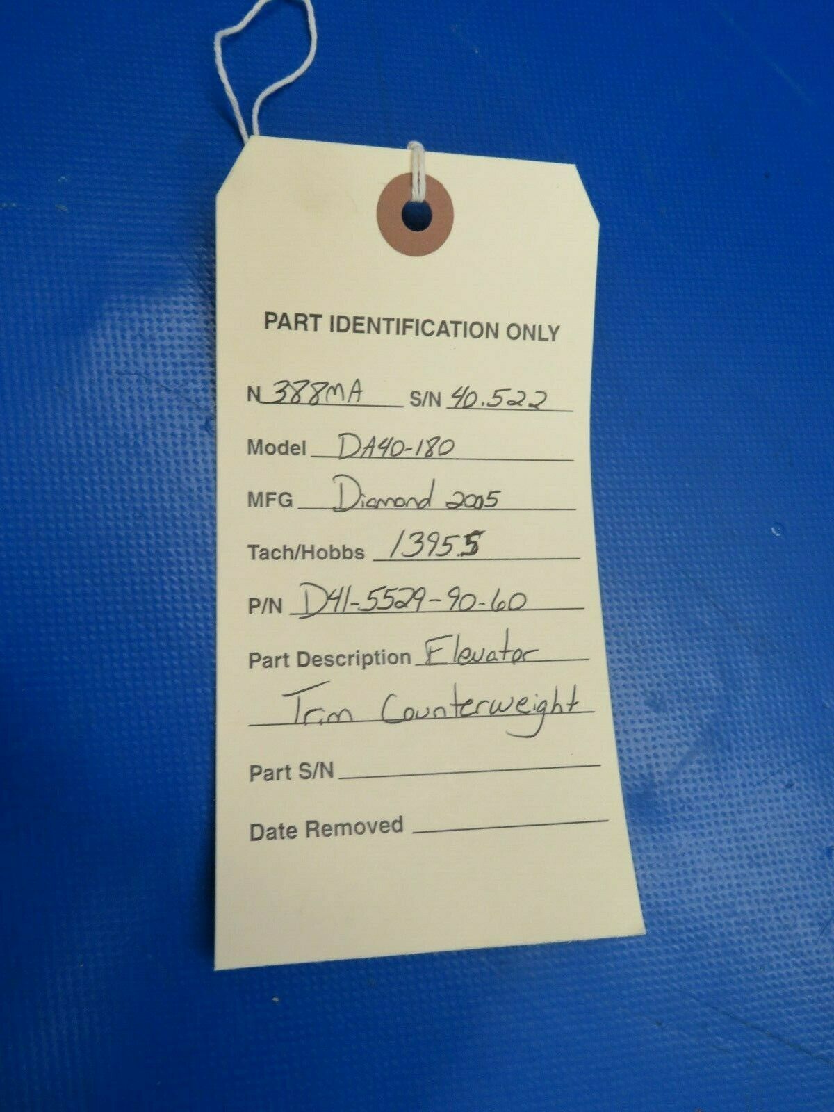 Diamond DA40-180 Elevator Trim Counterweight P/N D41-5529-90-60 (0120-438)