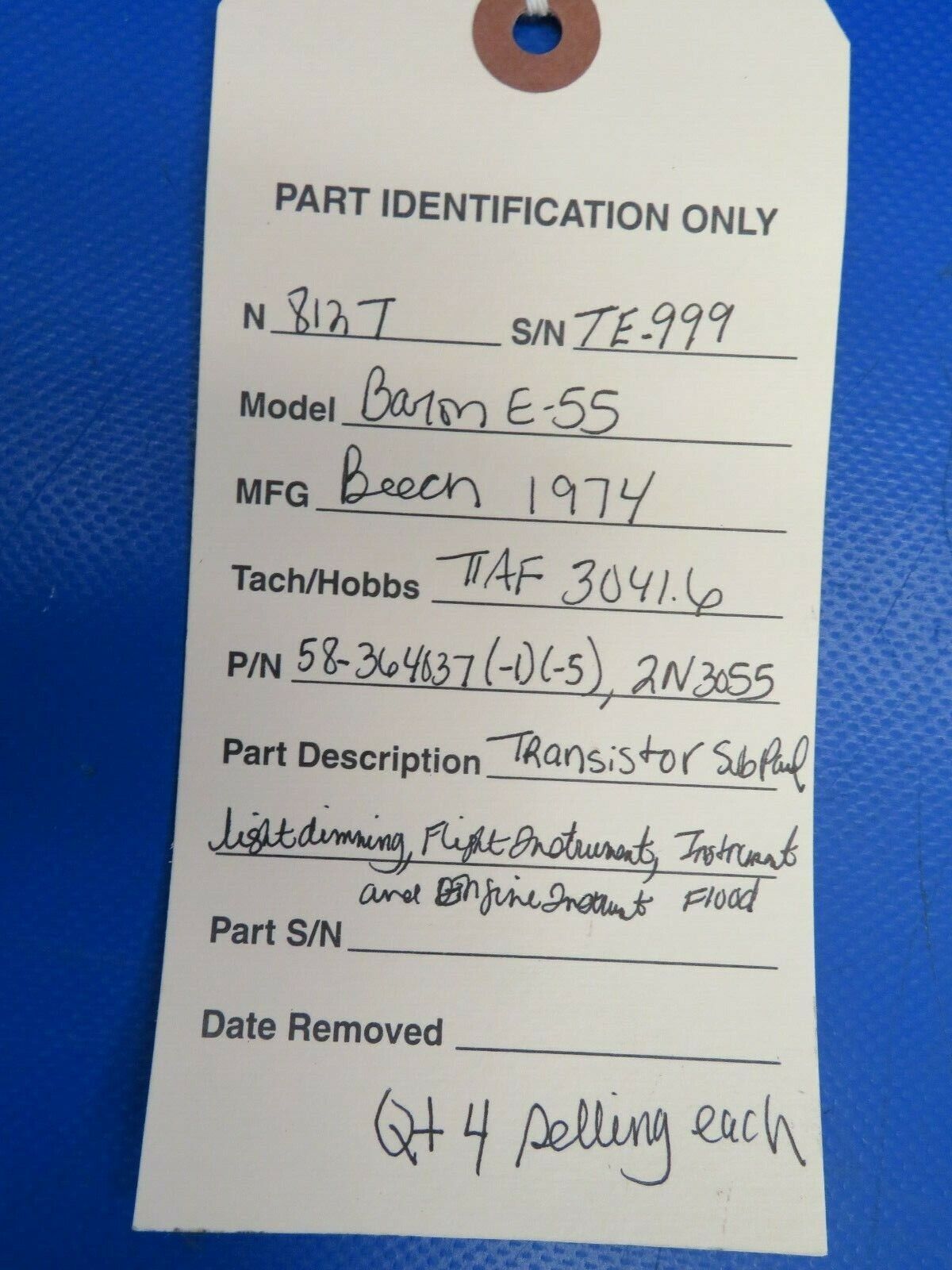 Beech Baron E-55 Transistor Sub Panel Light Dim 58-364037-1, 2N3055 (0120-25)