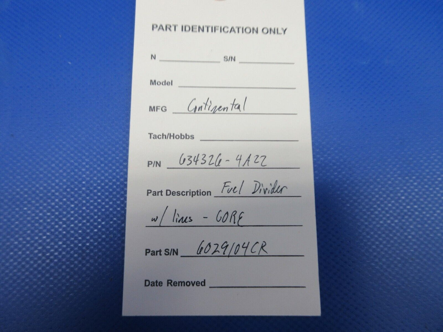 Continental Fuel Divider with Lines P/N 634326-4A22 CORE (0224-1003)