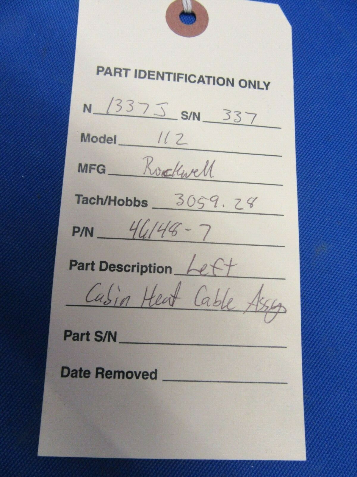 Rockwell Commander Left Cabin Heat Cable Assembly P/N 46148-7 (1020-235)