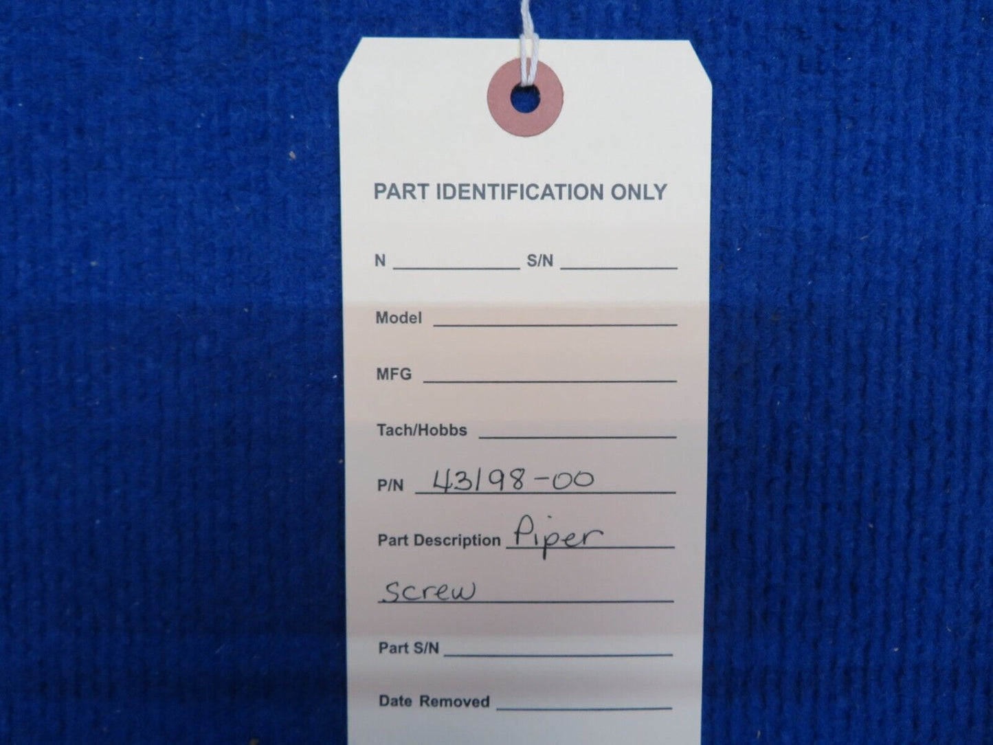 Piper Screw P/N 43198-00 (Drilled Incorrectly) (0622-801)