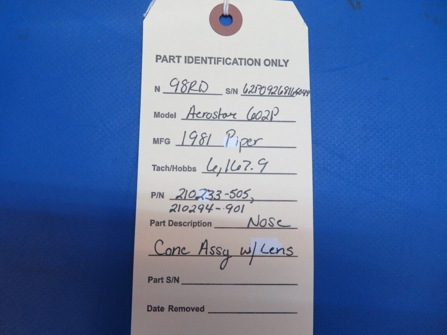 Piper Aerostar 602P Nose Cone Assy w/ Lens P/N 210233-505, 210294-901 (0123-670)