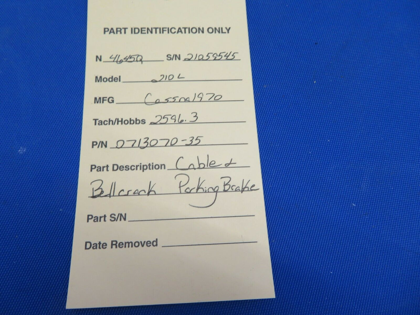 Cessna 210L Cable & Bellcrank Parking Brake P/N 0713070-35 (0820-498)