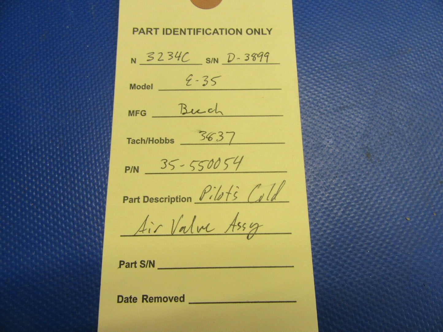 Beech E35 Bonanza Pilots Cold Air Valve Assembly P/N 35-550054 (0821-618)