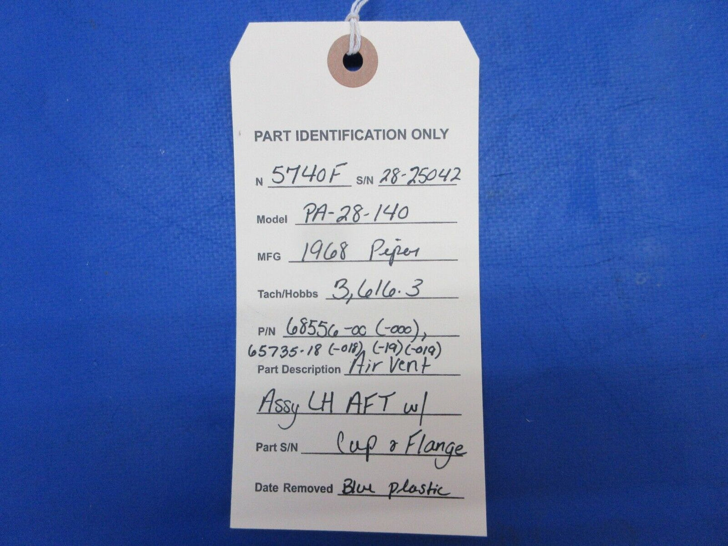 Piper PA-28-140 Air Vent Assy LH AFT w/ Cup & Flange P/N 68556-00 (0823-173)