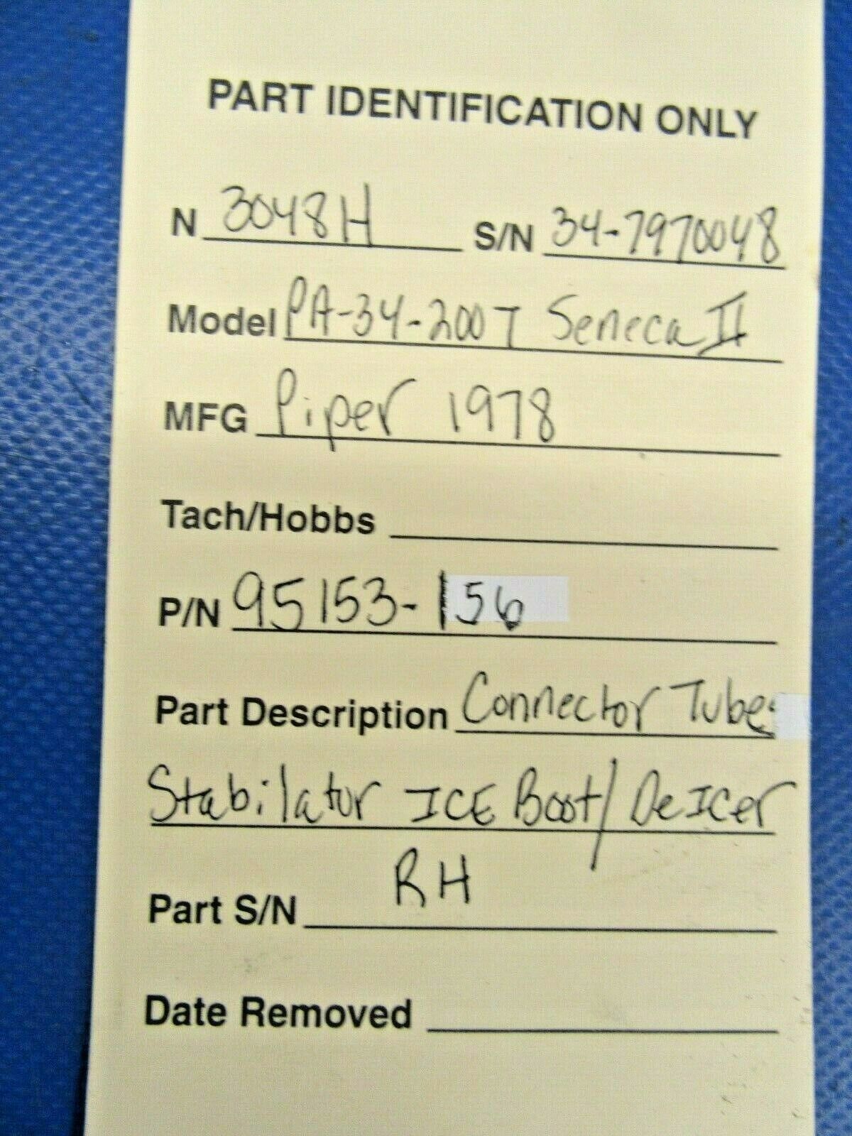 Piper 34-200T Seneca II Right Tube Stabilator Ice Boot 95153-156 (0819-352)