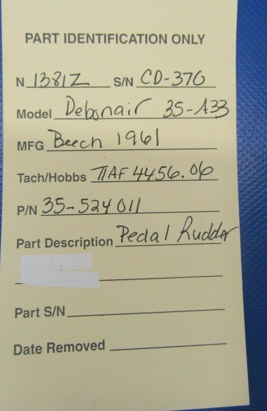 Beech Debonair / Baron Pedal Rudder P/N 35-524011 & 002-524011-1 (0119-320)