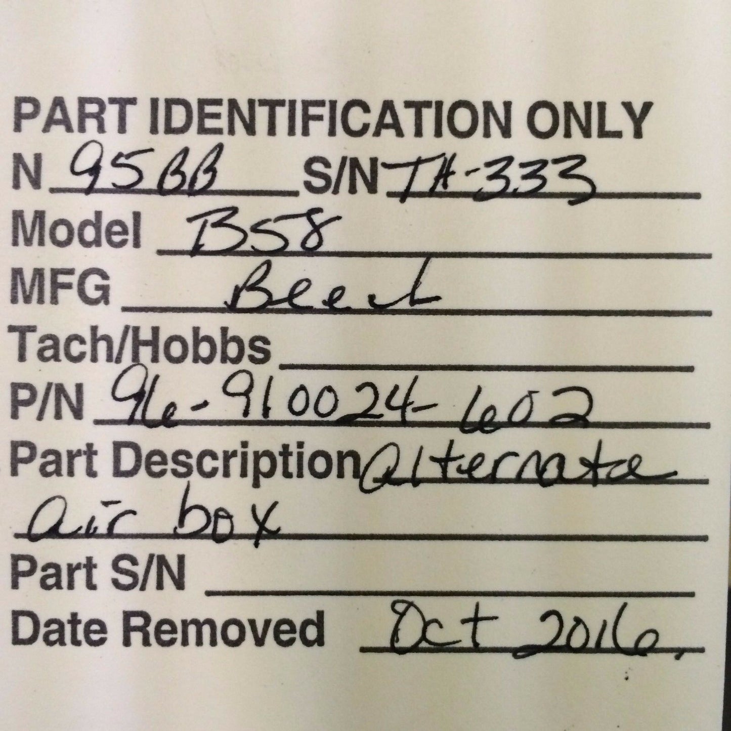 Beech Baron 58 Alternate Air Box P/N 96-910024-602 (1116-145)