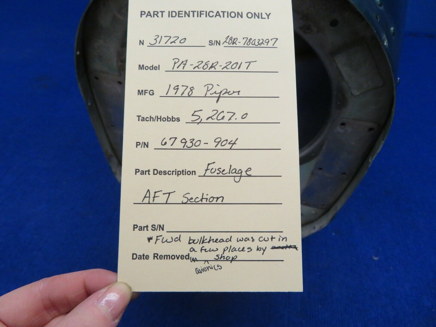 Piper Arrow PA-28R-201T Fuselage AFT Section P/N 67930-904 (0322-03)