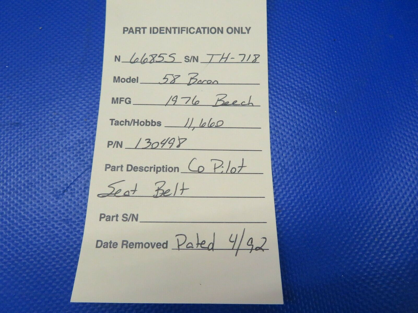 Beech 58 Baron Co-Pilot Seat Belt P/N 130798 (0521-712)