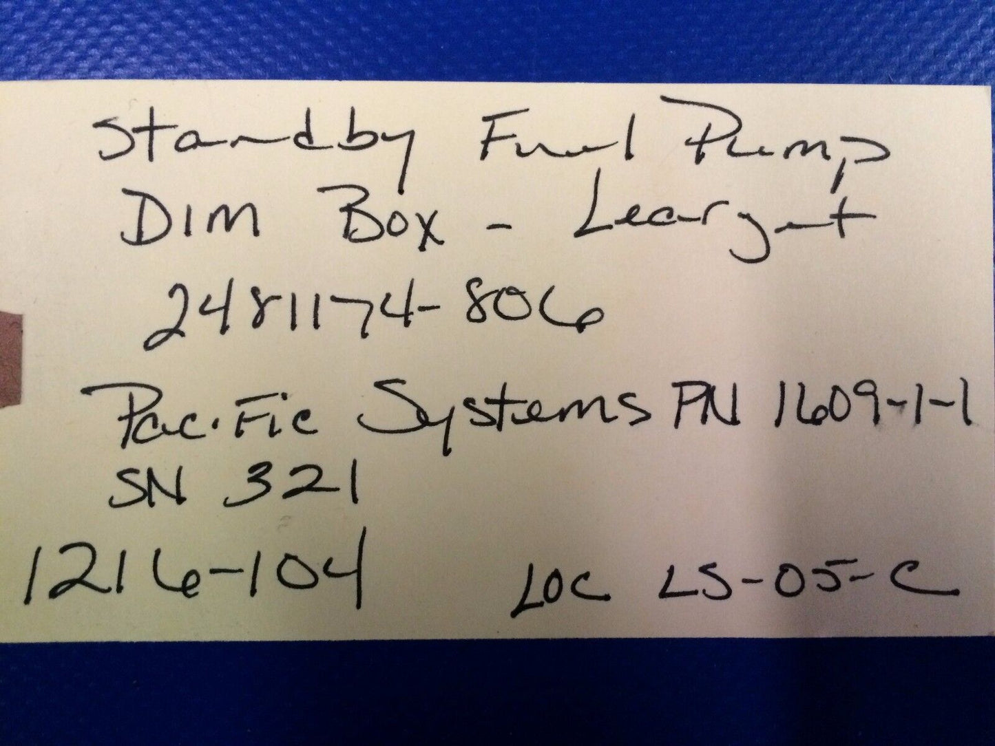 Pacific Systems Standby Fuel Pump Dim Box P/N 2481174-806 (1216-104)