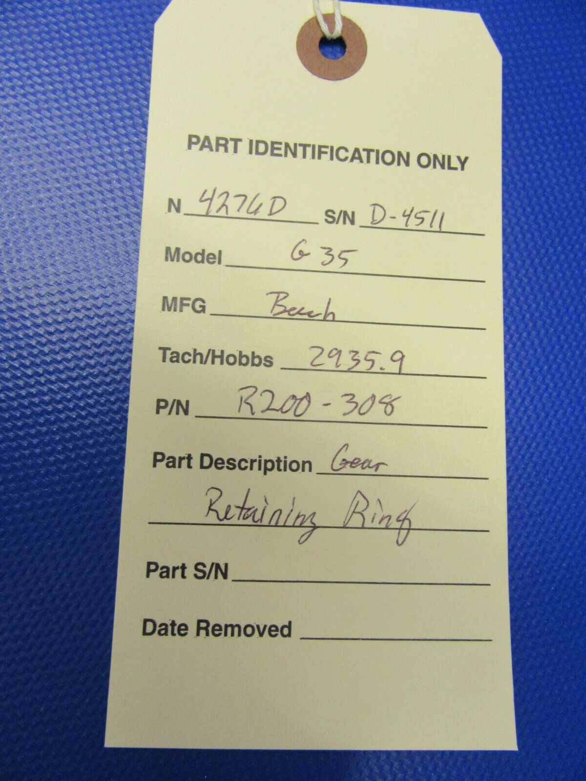 Beech 215 Propeller Gear Retaining Ring P/N R200-308 (1120-224)