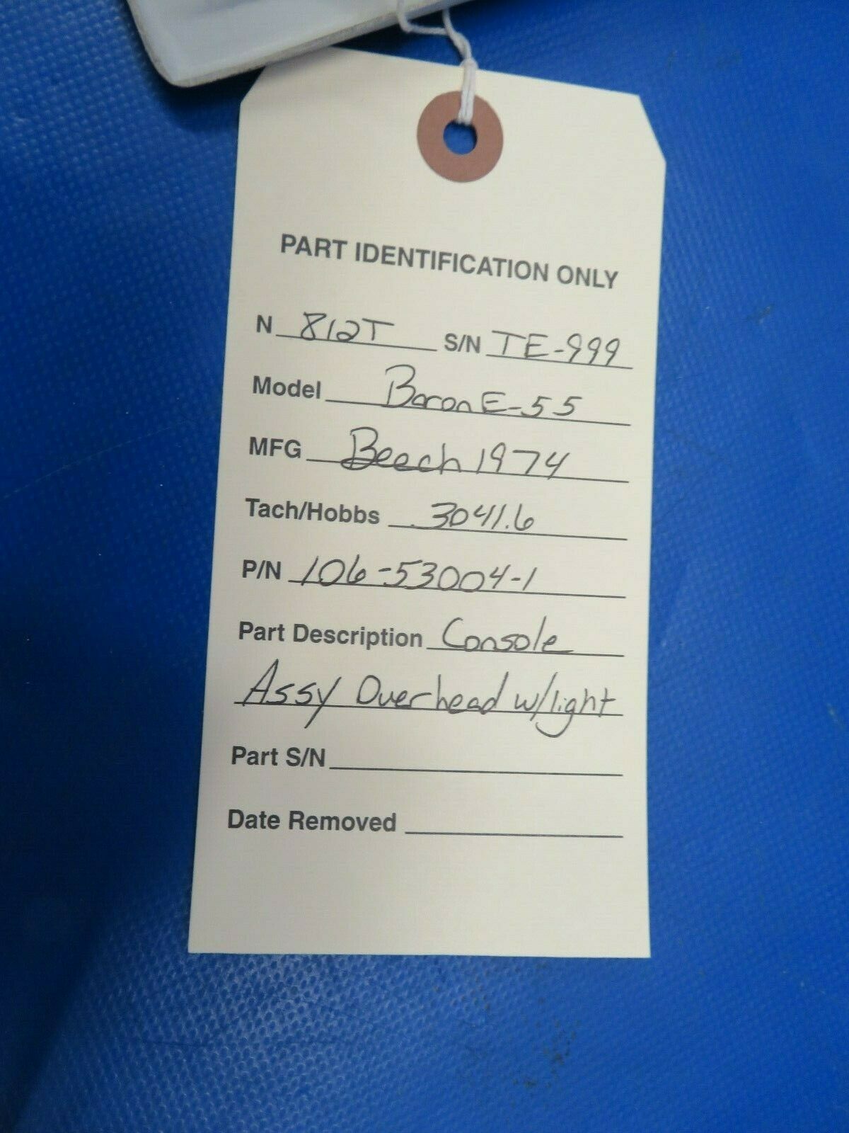 Beech Baron E-55 Console Assy Overhead w/ light P/N 106-53004-1 (0120-185)