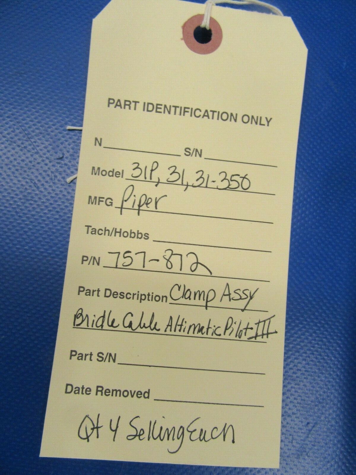 Piper 31 31P 31-350 Clamp Bridle Cable Altimatic Pilot III 757-872 NOS (0519-43)