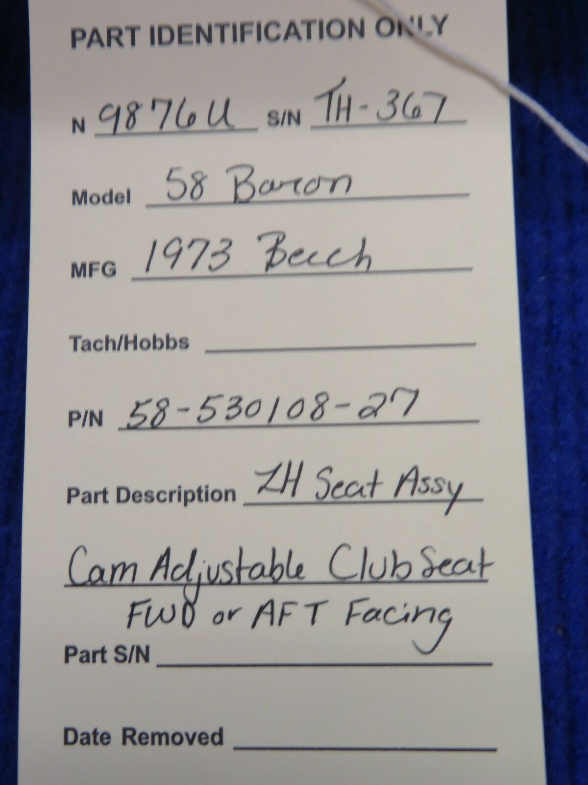 @eech 58 Baron LH Seat Assy Cam Adjustable Club Seat P/N 58-530108-27 (0322-781)