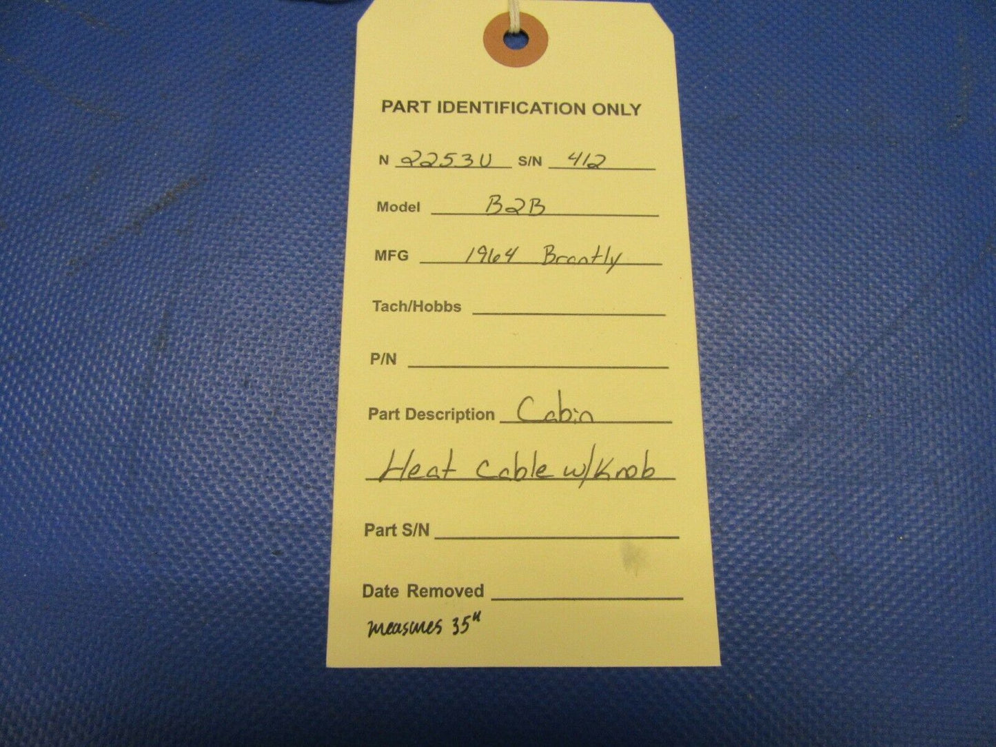 Brantly B2B Helicopter Cabin Heat Cable w/ Knob 35" (0921-493)