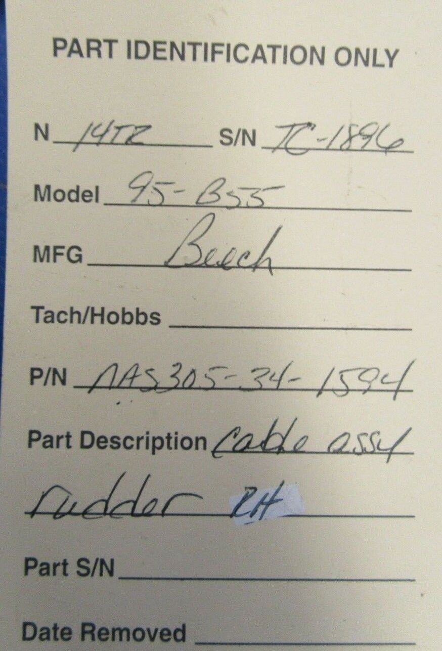 Beech Baron 95-B55 Cable Assy Rudder RH P/N NAS30534-1594 (1018-276)