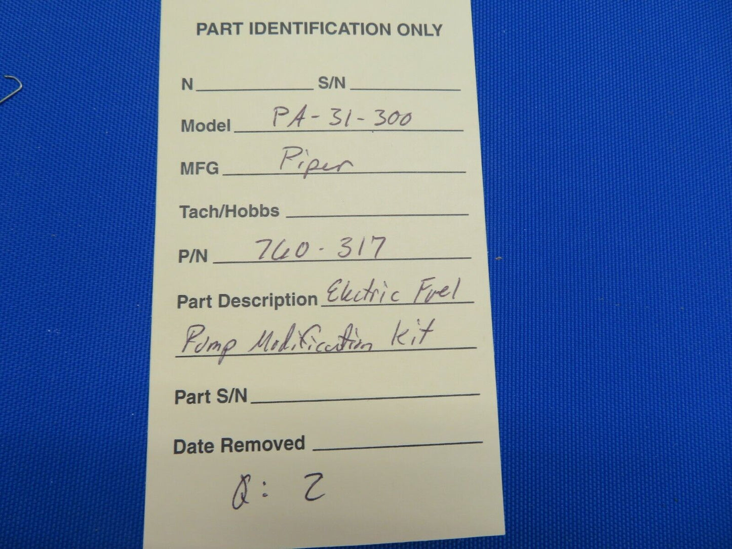 Piper PA-31-300 Electric Fuel Pump Modification Kit P/N 760-317 NOS (0820-322)