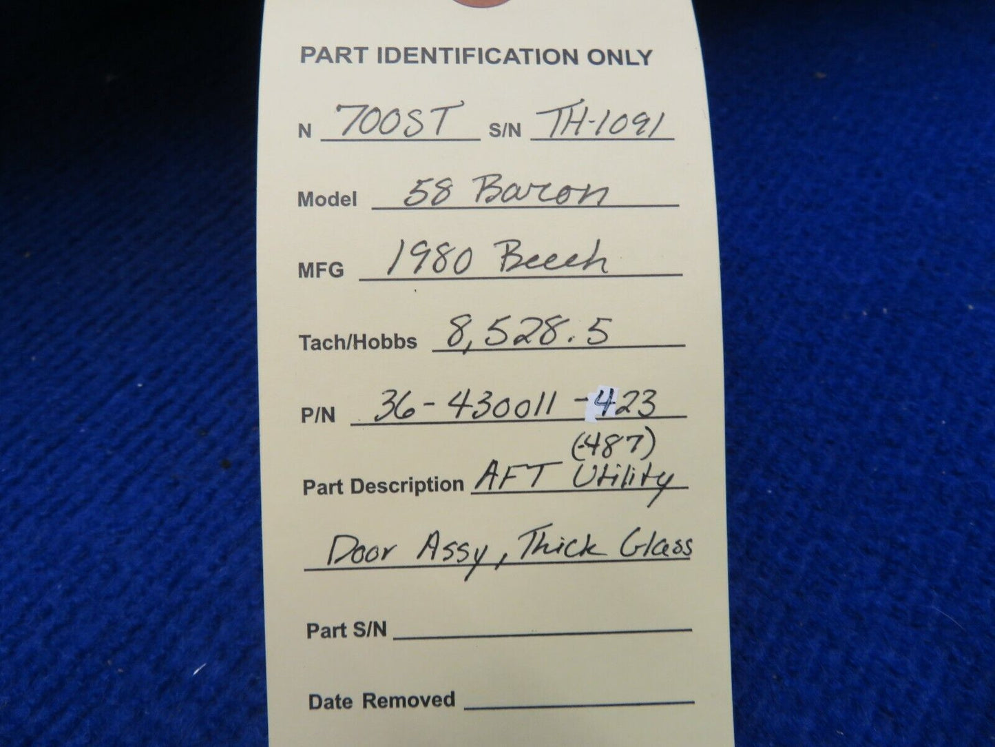 Beech 58 Baron AFT Utility Door Assy P/N 36-430011-423 Green Tint (0422-03)