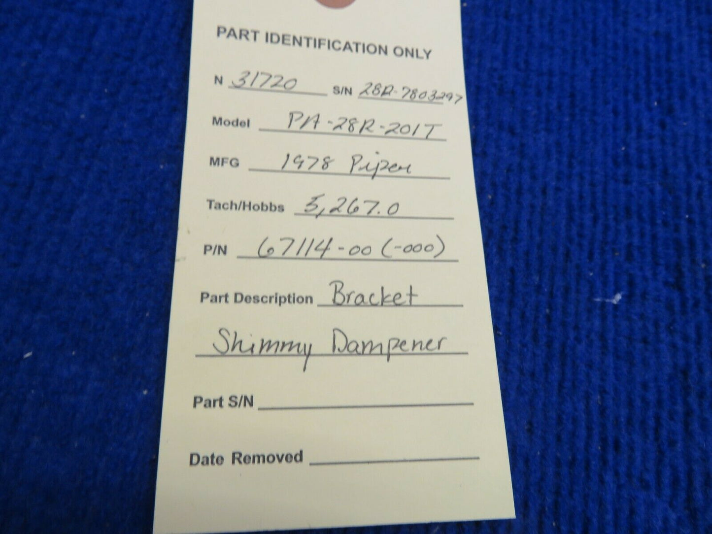 Piper PA-28R-201T Arrow Bracket Shimmy Dampener 67114-00, 67114-000 (0222-302)