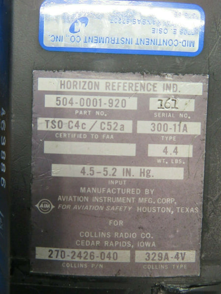Collins 329A-4V Horizon Reference Lighted 28V 270-2426-040 (0320-441)