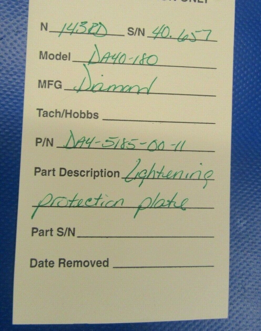 Diamond DA40-180 Lightening Protection Plate P/N DA4-5185-00-11 (0319-267)