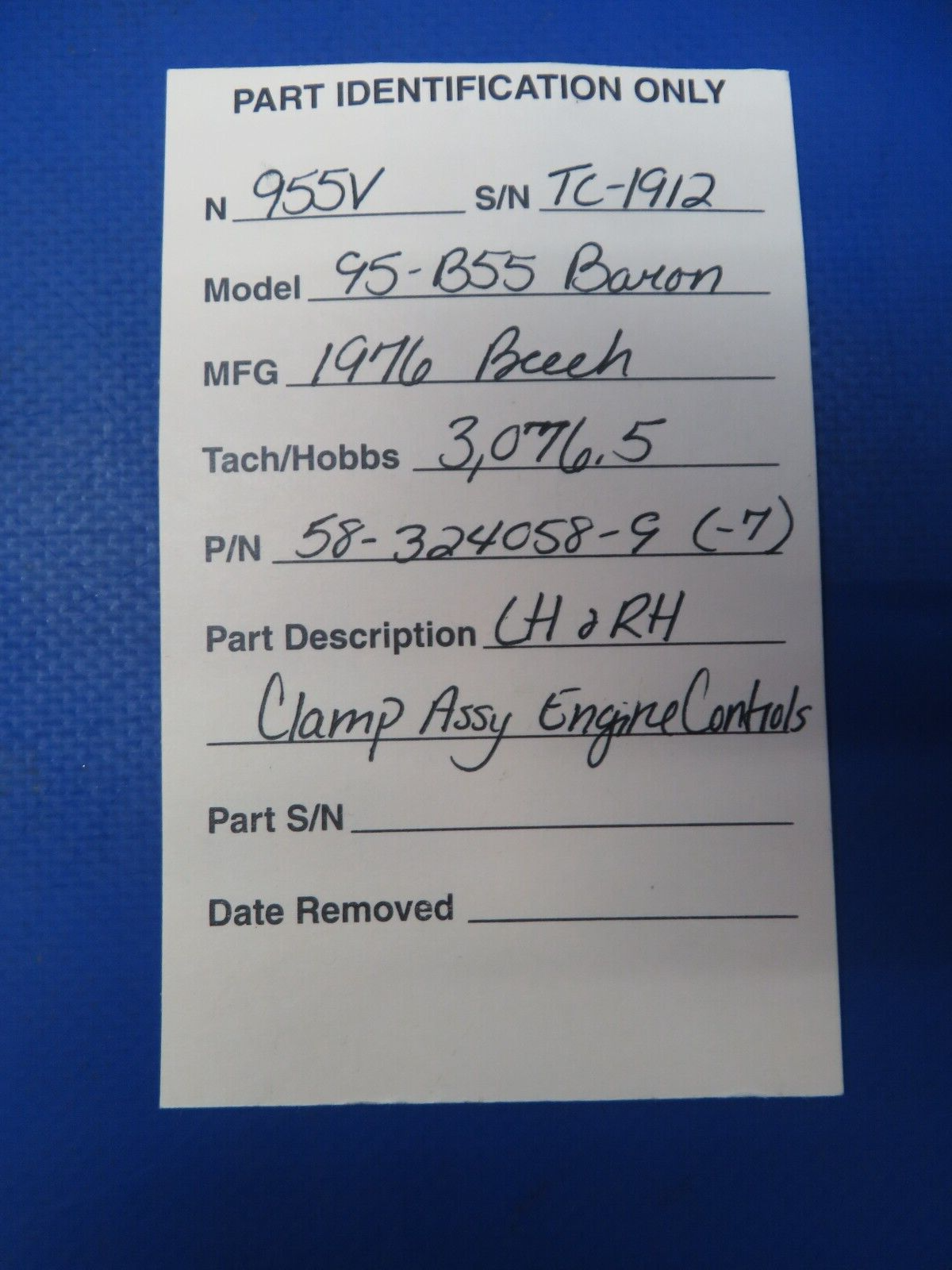 Beech 95-B55 Baron LH & RH Clamp Assy Engine Controls P/N 58-324058-9 (0623-368)