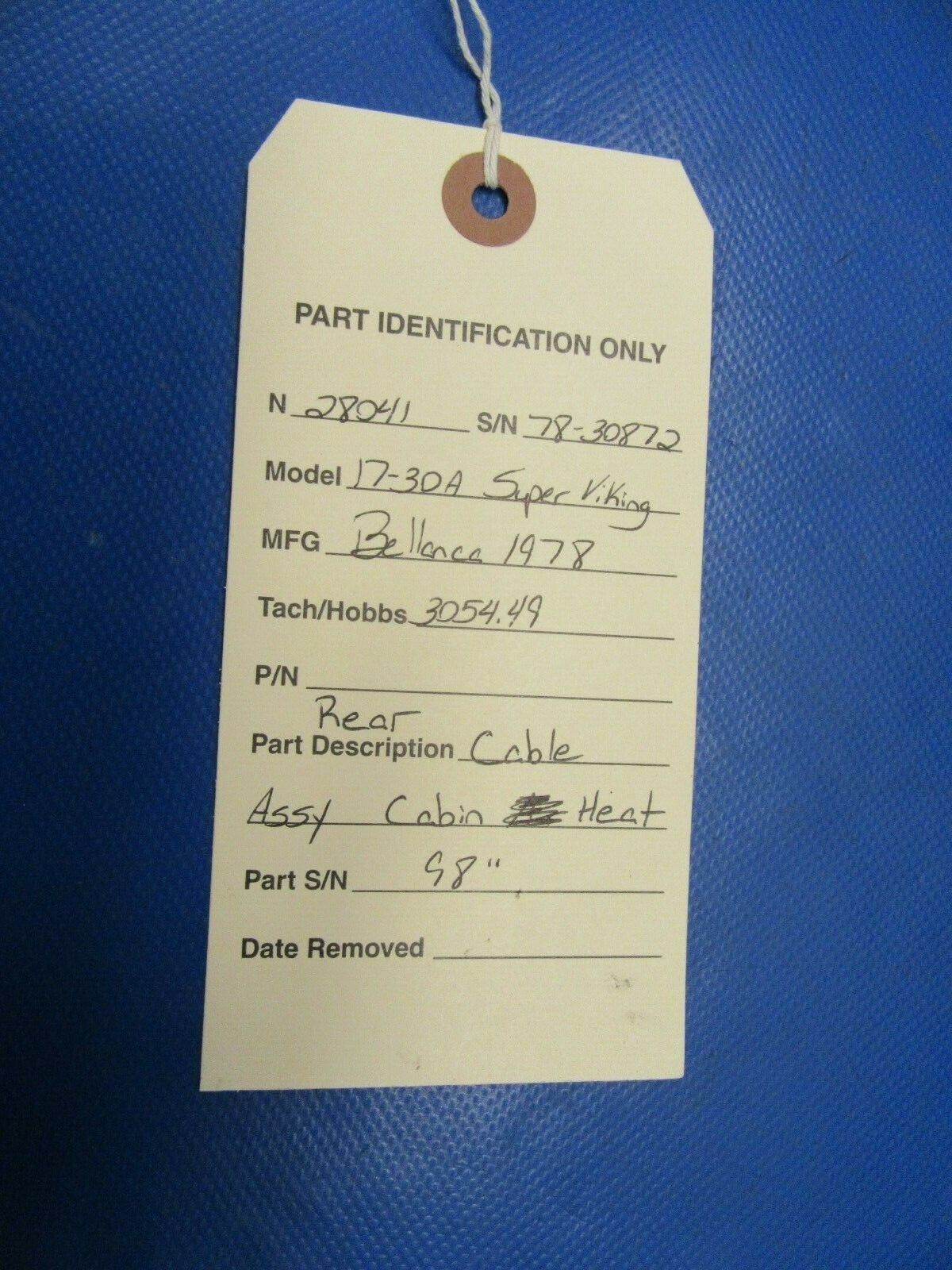 Bellanca 17-30A Super Viking Rear Cabin Heat Control Cable 98" (0819-222)