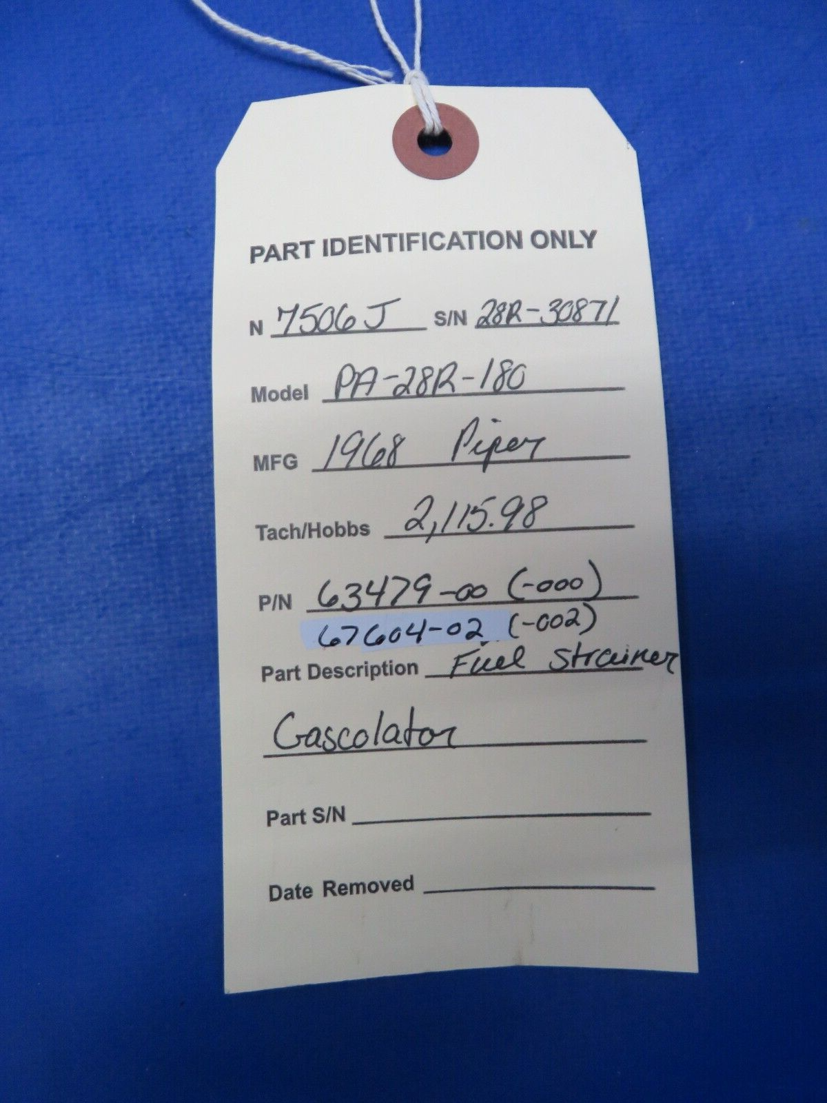 Piper PA-28R-180 Fuel Strainer Gascolator P/N 63479-00 (1123-455)