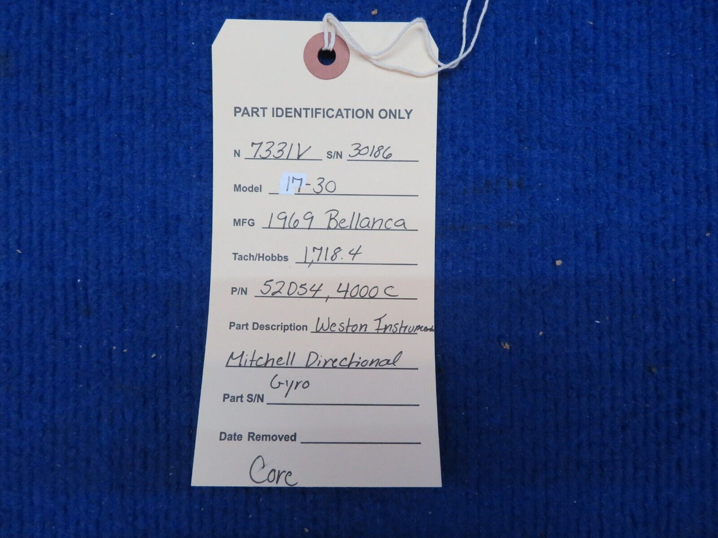 Weston Instruments Mitchell Directional Gyro P/N 52D54 CORE (0622-539)