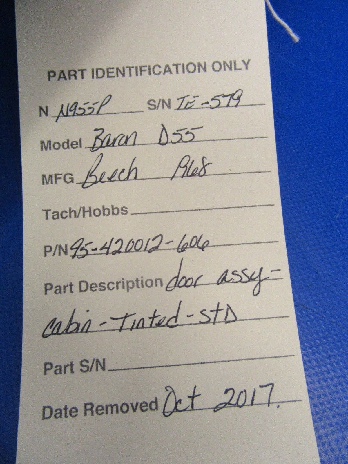 Beech Baron Door Assy Cabin Green Tint STD P/N 95-420012-606 (1017-165)
