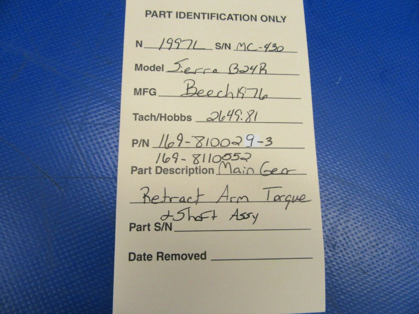 Beech B-24R Main Gear Retract Arm Torque & Shaft Assy P/N 169-810029-3 (0819-08)