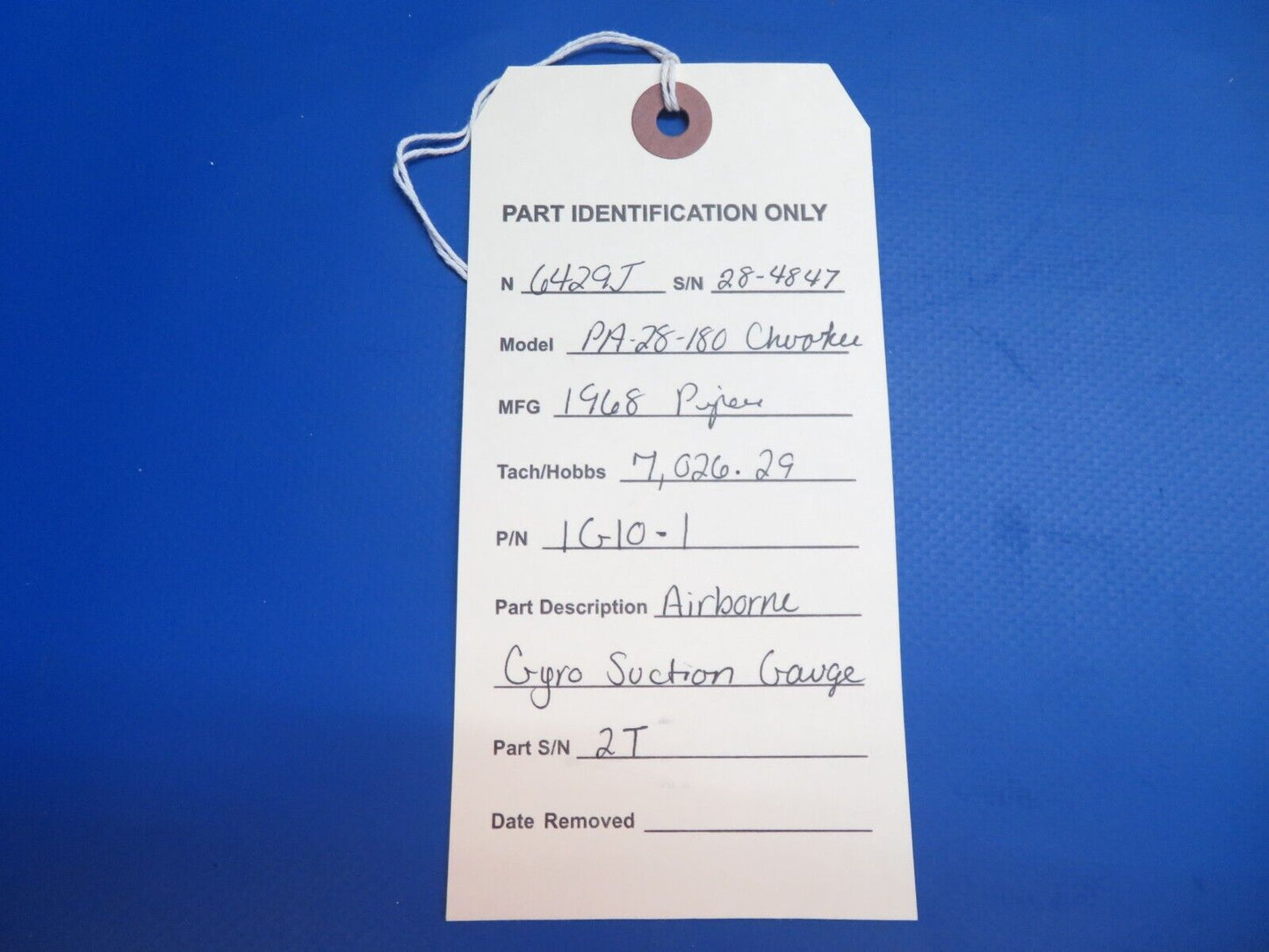 Piper PA-28-180 Cherokee Airborne Gyro Suction Gauge P/N 1G10-1 (0223-693)