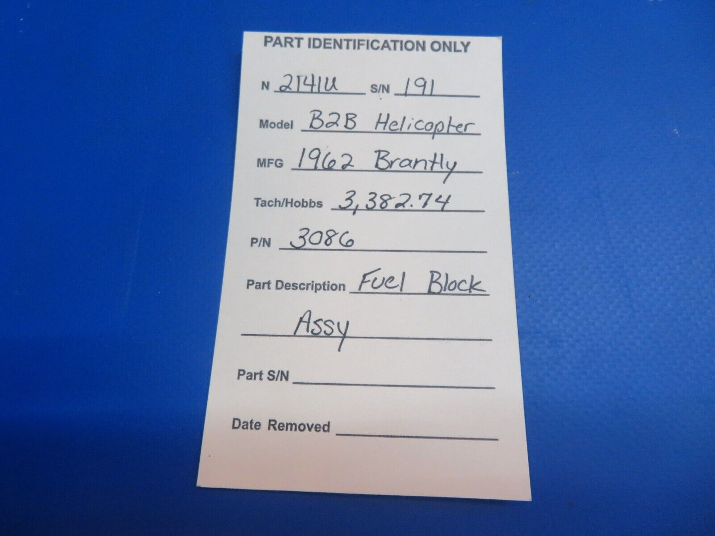 Brantly B2B Helicopter Fuel Block Assy P/N 3086 (1022-833)