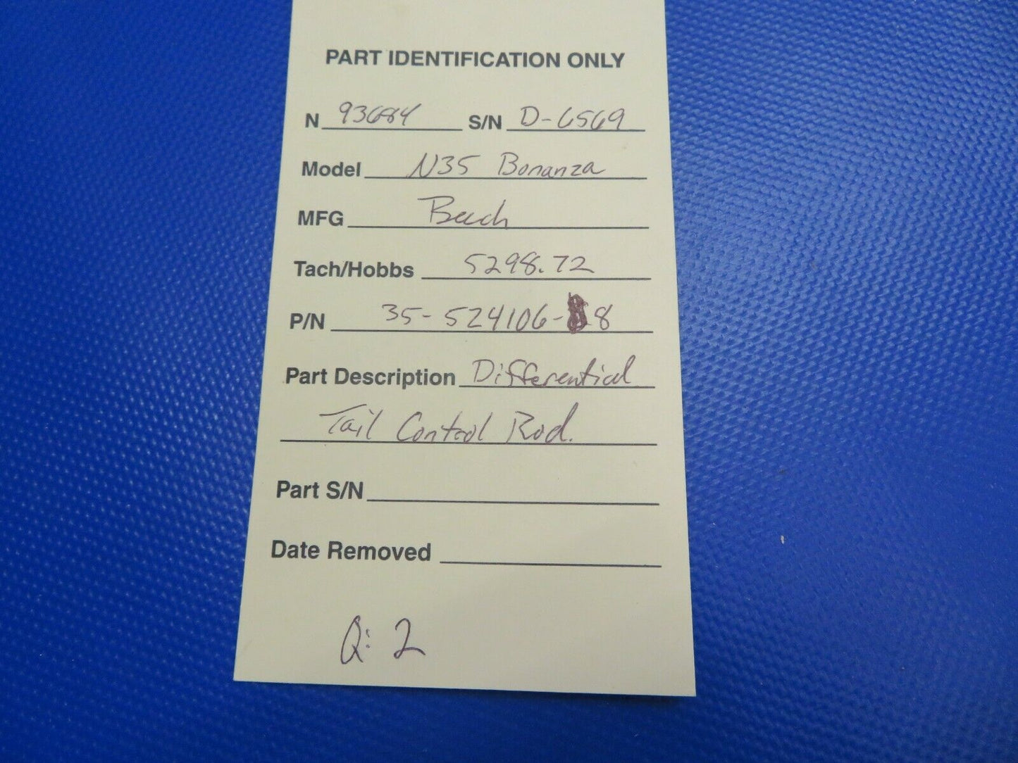 Beech N35 Bonanza Differential Tail Control Rod P/N 35-524106-8 (1220-480)