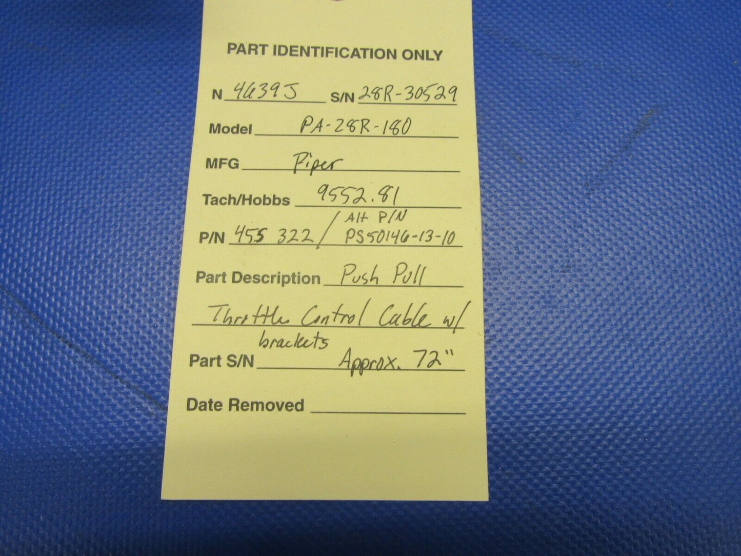 Piper 28R-180 Push Pull Throttle Control Cable w/ Brackets 72" 455 322 (0621-600