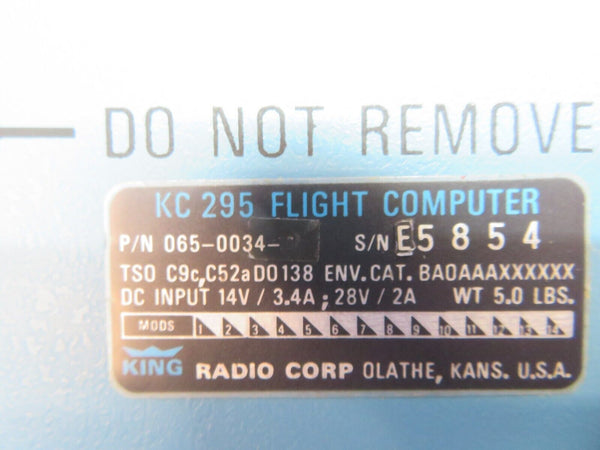 King KC-295 Flight Computer P/N 065-0034-10 (0123-741)