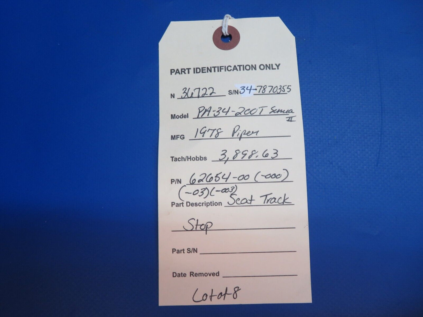 Piper PA-34-200T Seneca II Seat Track Stop P/N 62654-00 LOT OF 8 (0323-523)