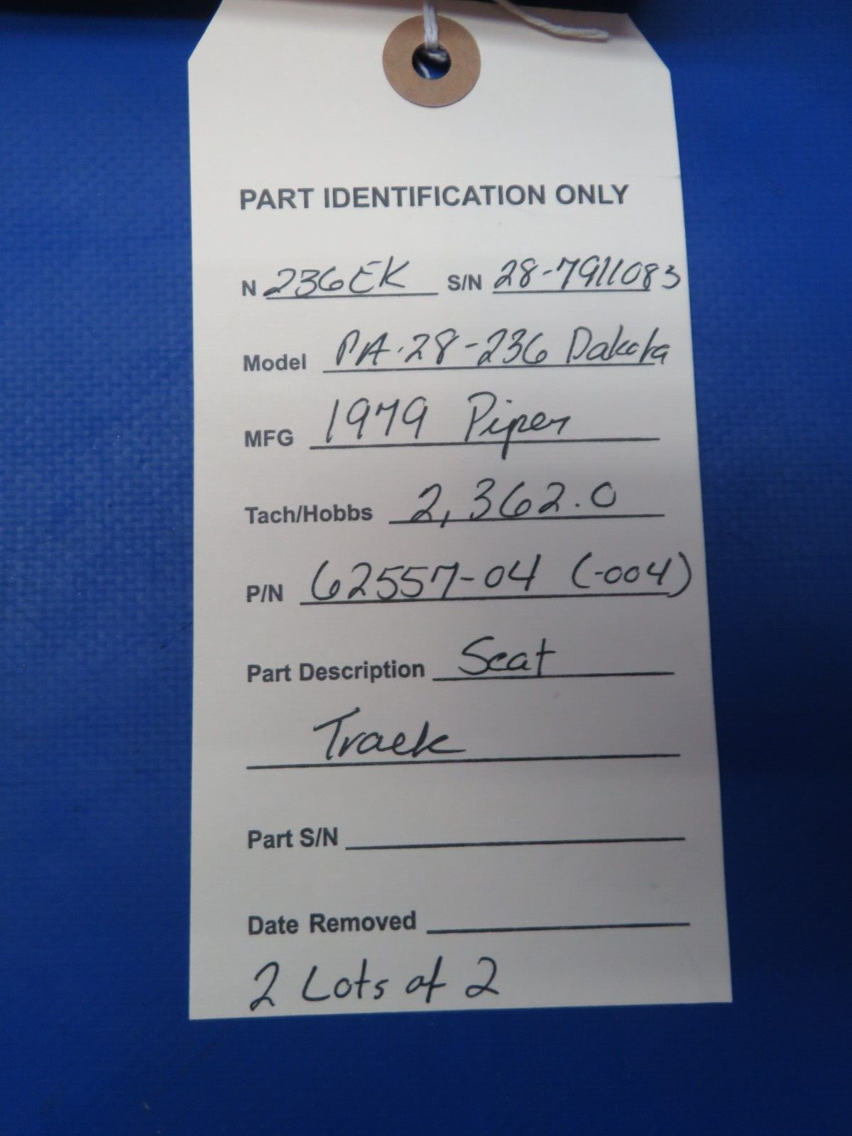 Piper PA-28-236 Dakota Seat Track P/N 62557-04 LOT OF 2 (0623-664)