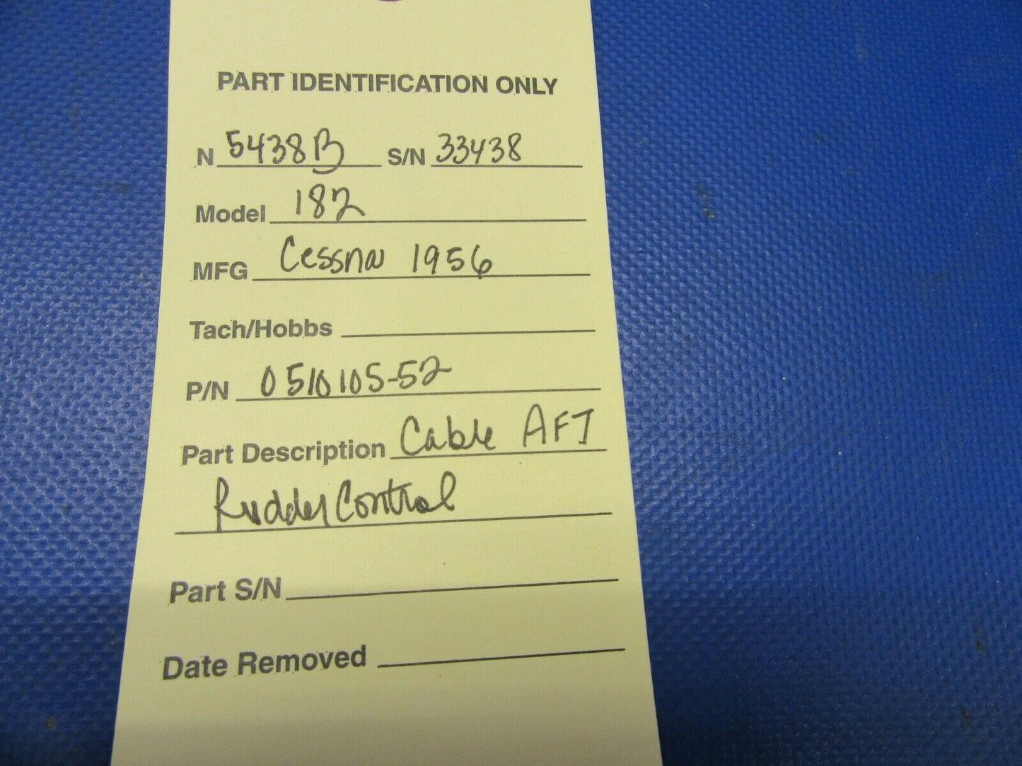 1956 Cessna 182 Cable AFT Rudder Control P/N 0510105-52 (0721-435)