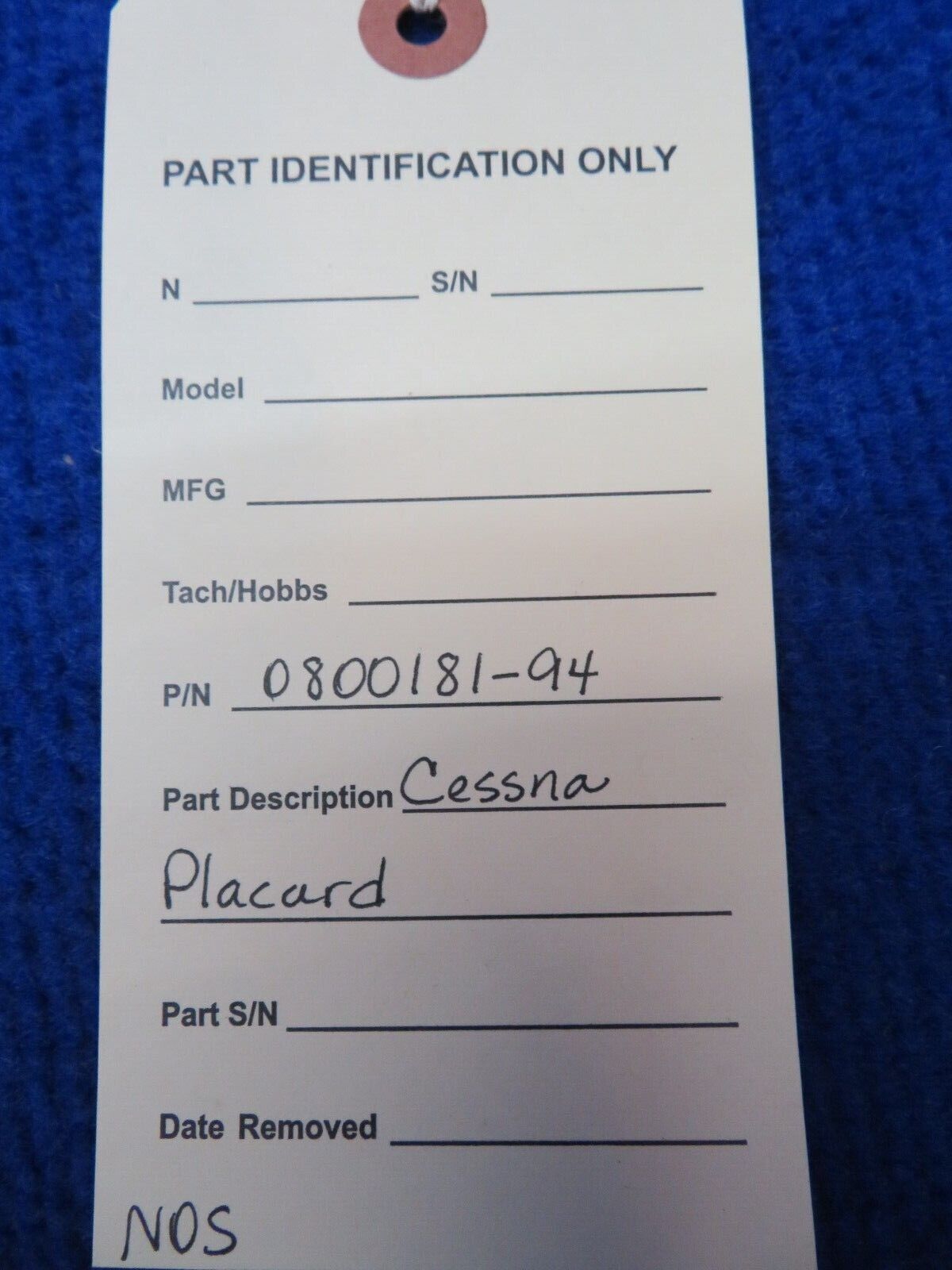 Cessna Placard P/N 0800181-94 NOS (0722-478)