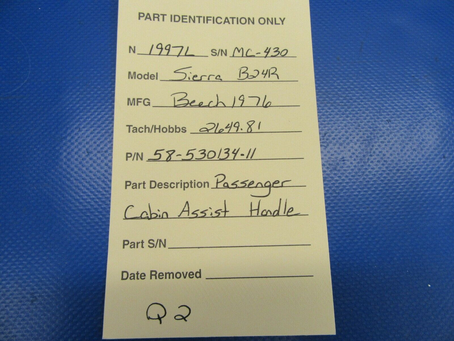 Beech Sierra B-24R Passenger Cabon Assist Handle P/N 58-530134-11 (0719-210)