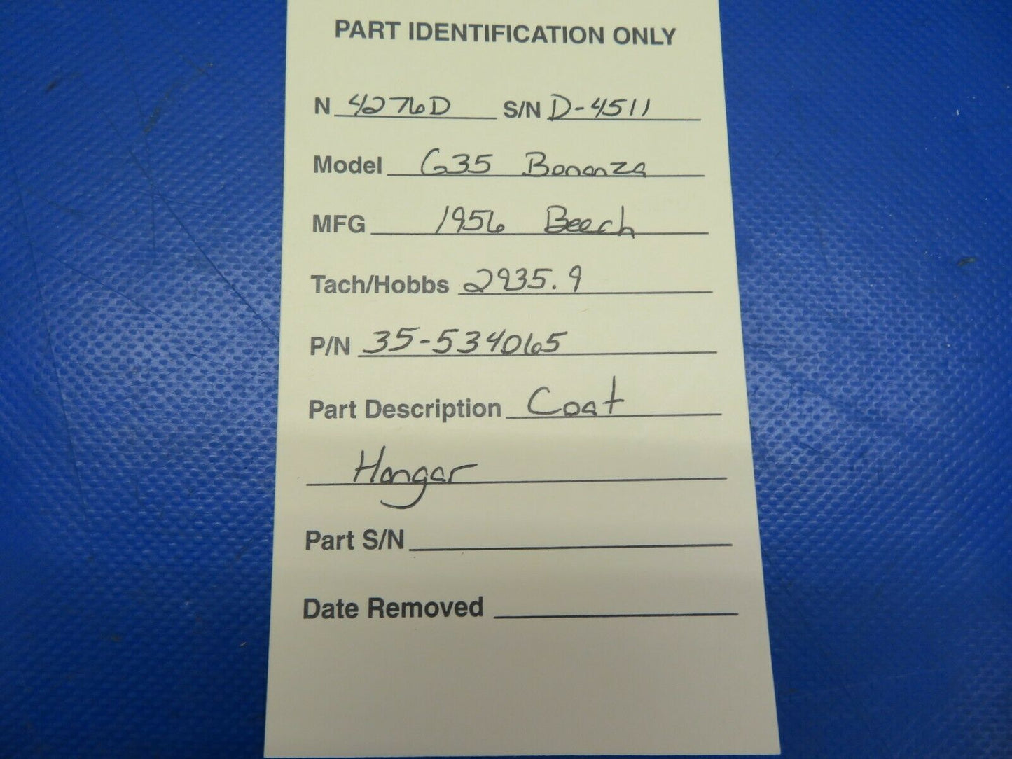 Beech G35 Bonanza Coat Hangar P/N 35-534065 (0620-397)