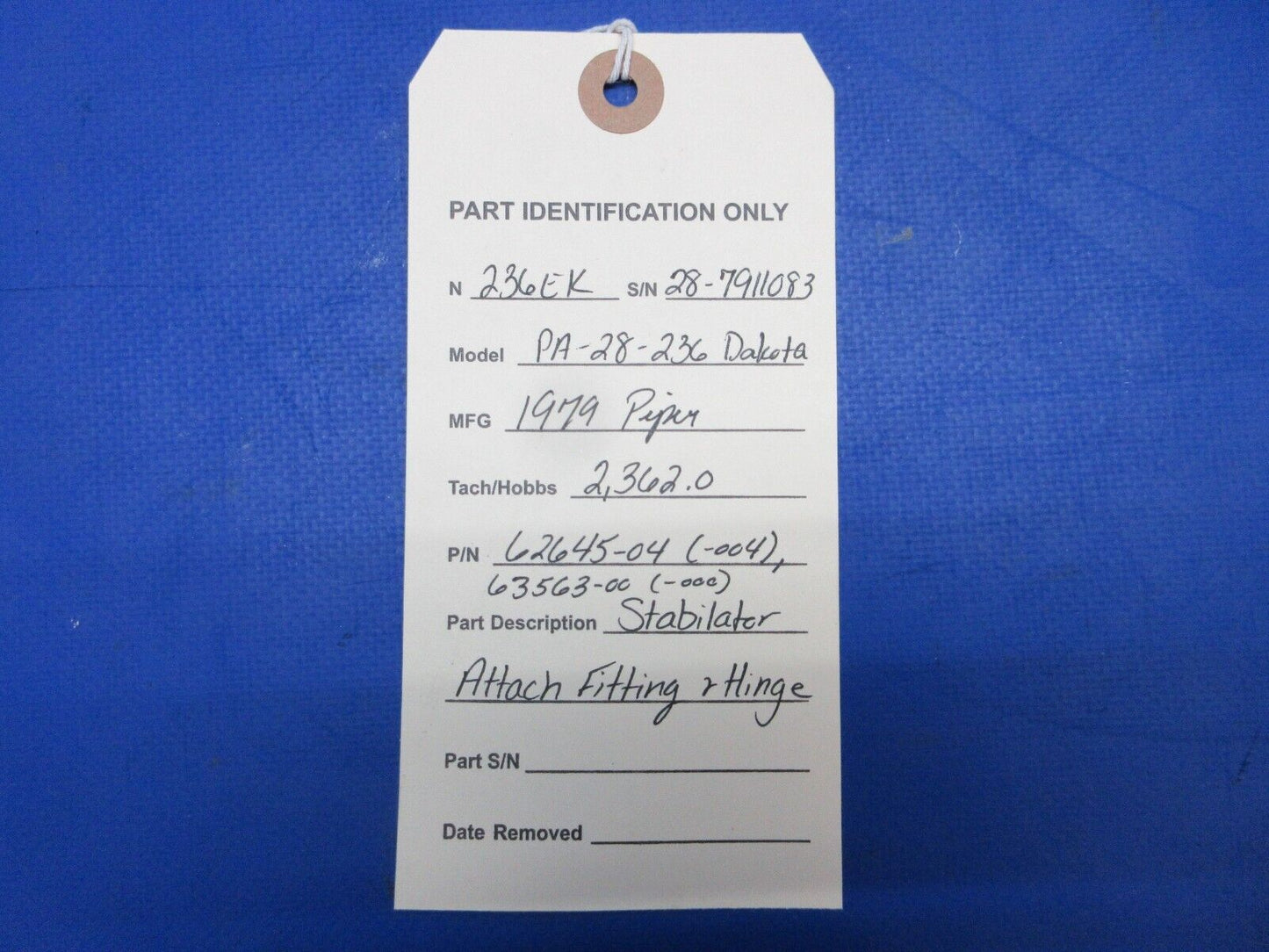 Piper PA-28-236 Dakota Stabilator Attach Fitting & Hinge P/N 62645-04 (0623-254)