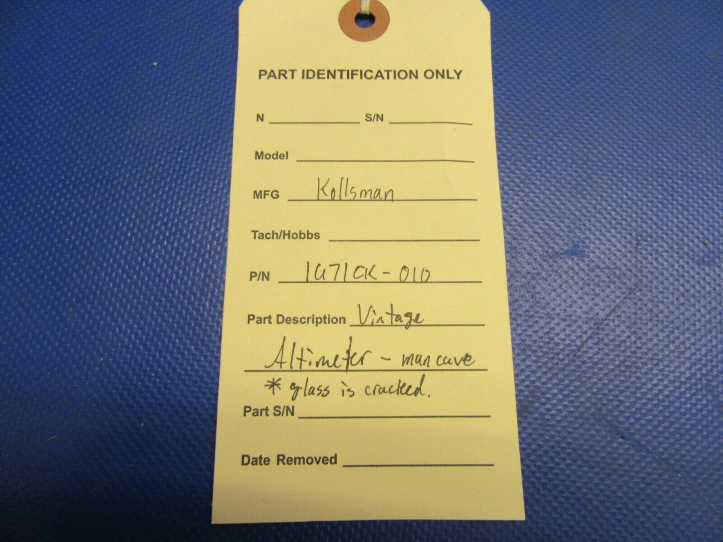 Vintage Kollsman Altimeter P/N 1671CK-010 Glass Damaged / Man Cave (0821-487A)