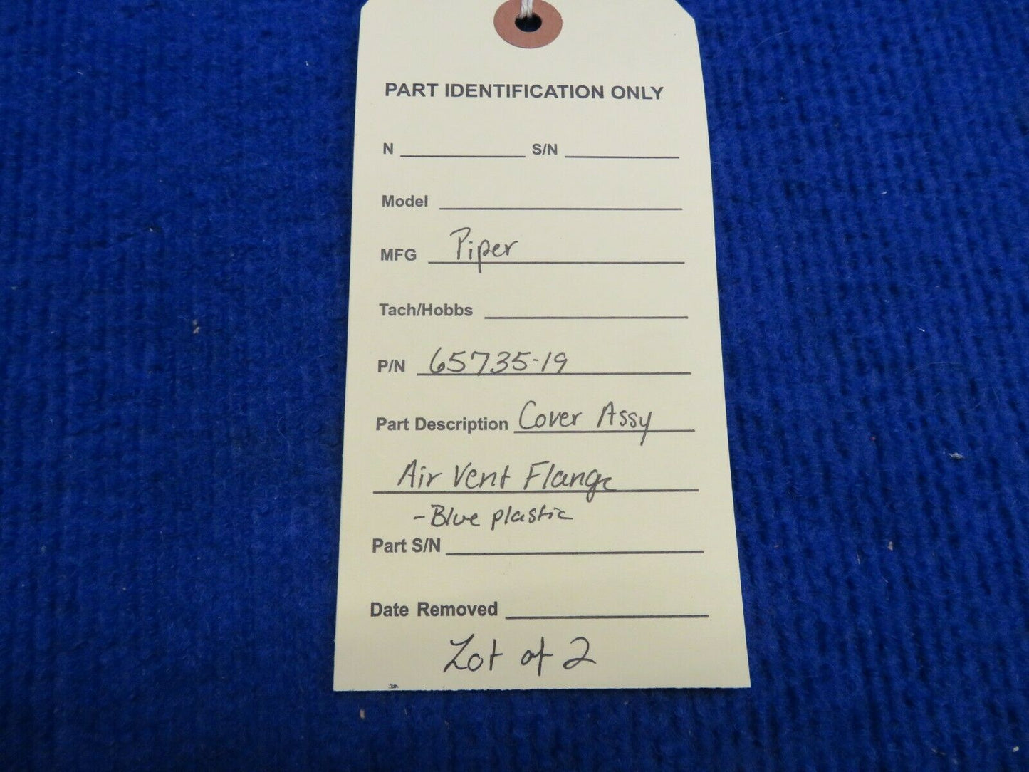 Piper Cover Assy Air Vent Flange LOT OF 2 P/N 65735-19 Blue Plastic (0222-621)