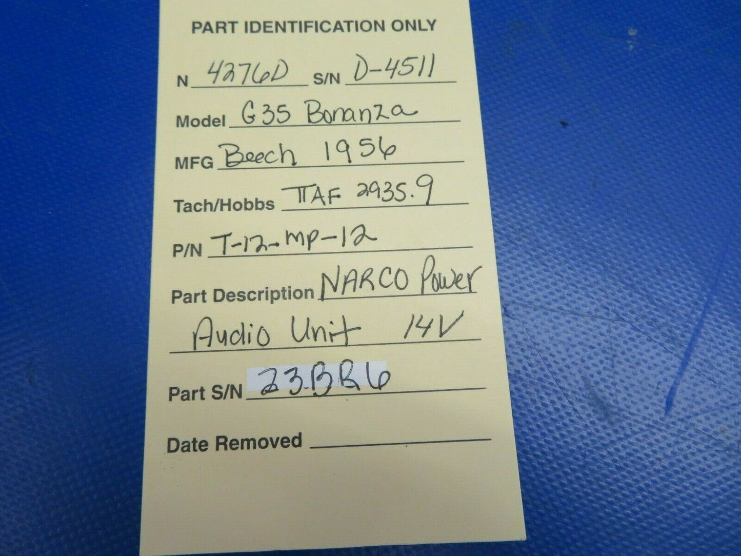 Beech G35 Bonanza Narco Power Audio Unit 14V P/N T-12-MP-12 (0620-378)